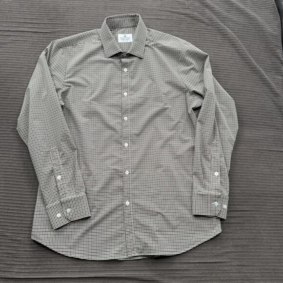 Mizzen Main Shirt Mens XL Trim Fit Green Burgundy Plaid Performance Stretch USA - Picture 1 of 9